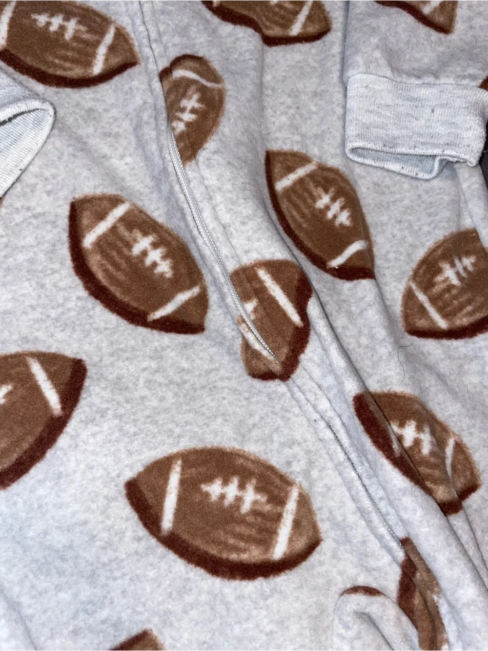 Carter's Light Gray Footed One-Piece Pajamas with Brown Footballs